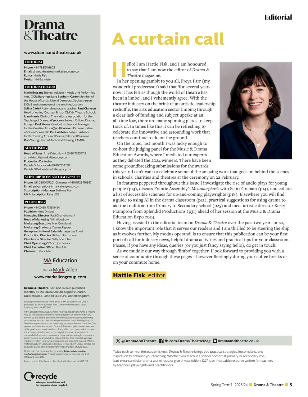 Drama and Theatre Preview Pages