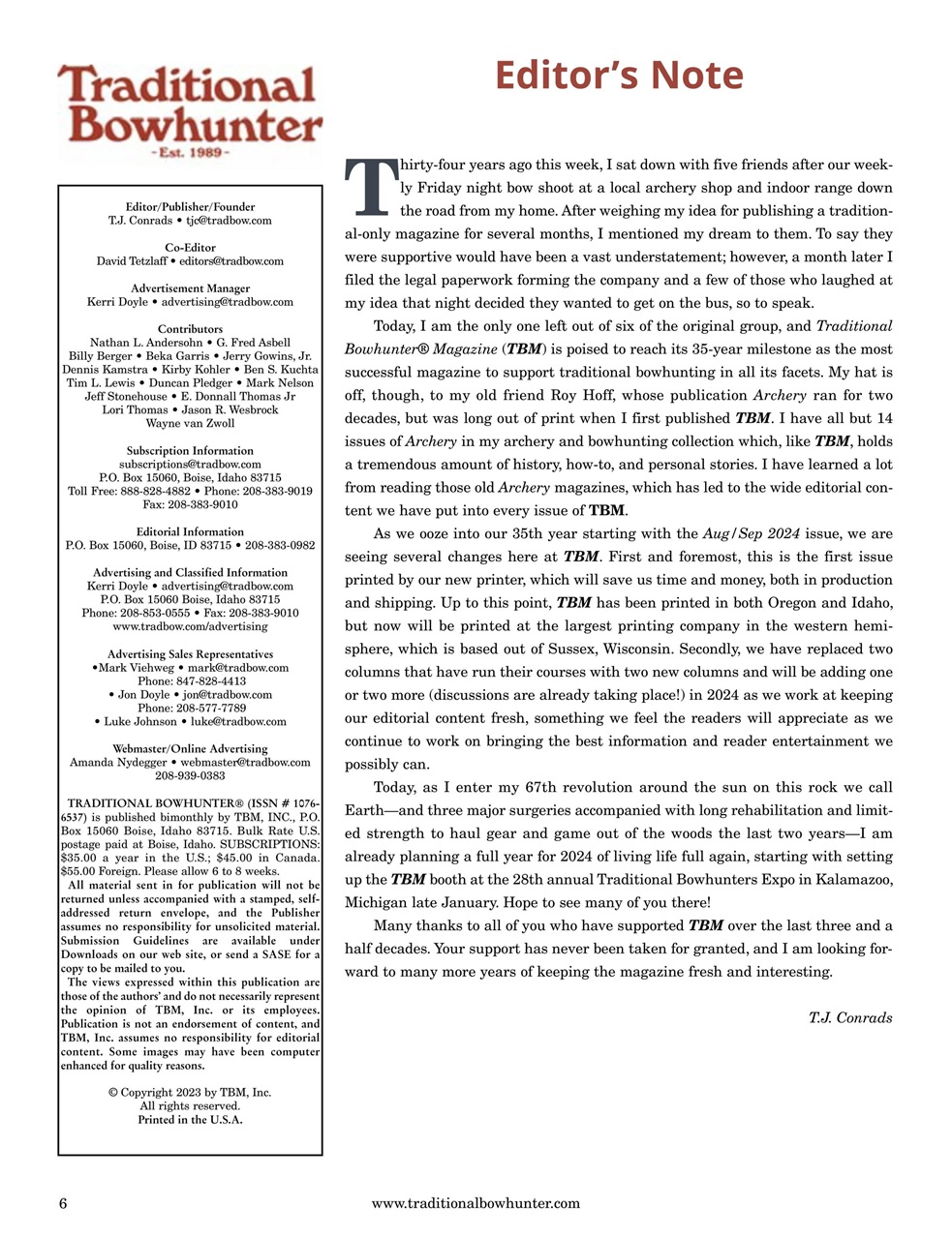 Traditional Bowhunter Magazine Preview Pages