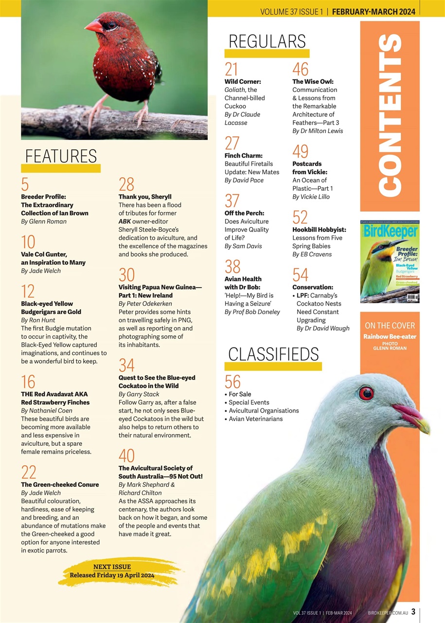 Australian Birdkeeper Magazine Preview Pages