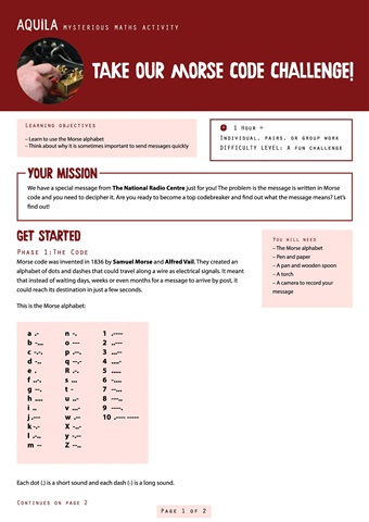 Aquila issue  Translate a Morse message from the National Radio Centre