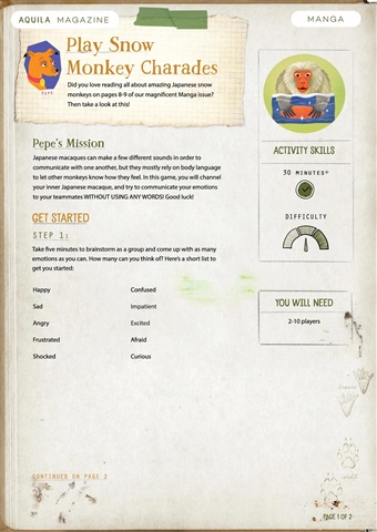 Aquila issue  Monkey Charades Aquila Magazine Activity