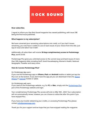 Rock Sound Magazine issue Important Notice