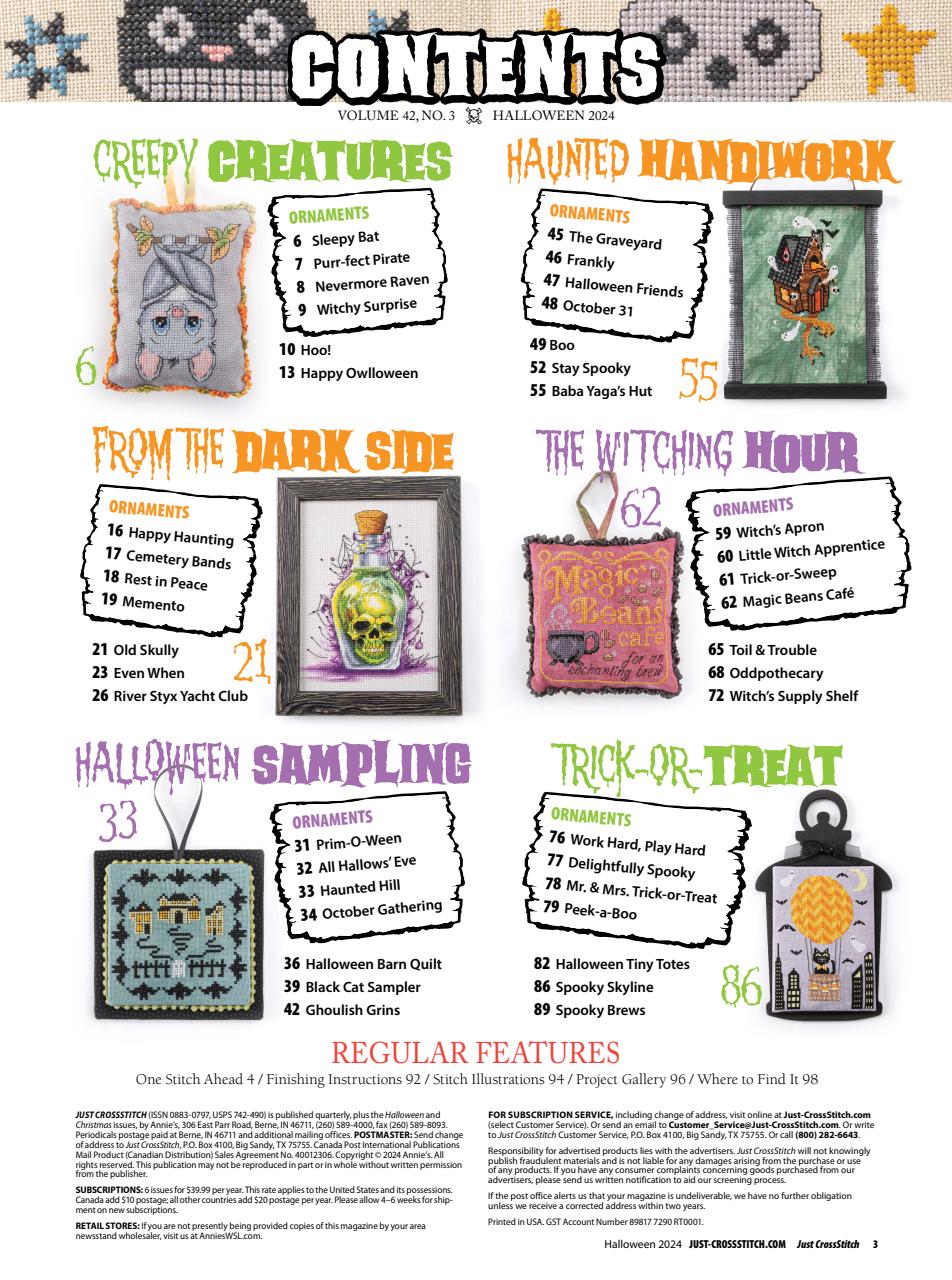 Just CrossStitch Magazine Subscriptions and Halloween 2024 Issue