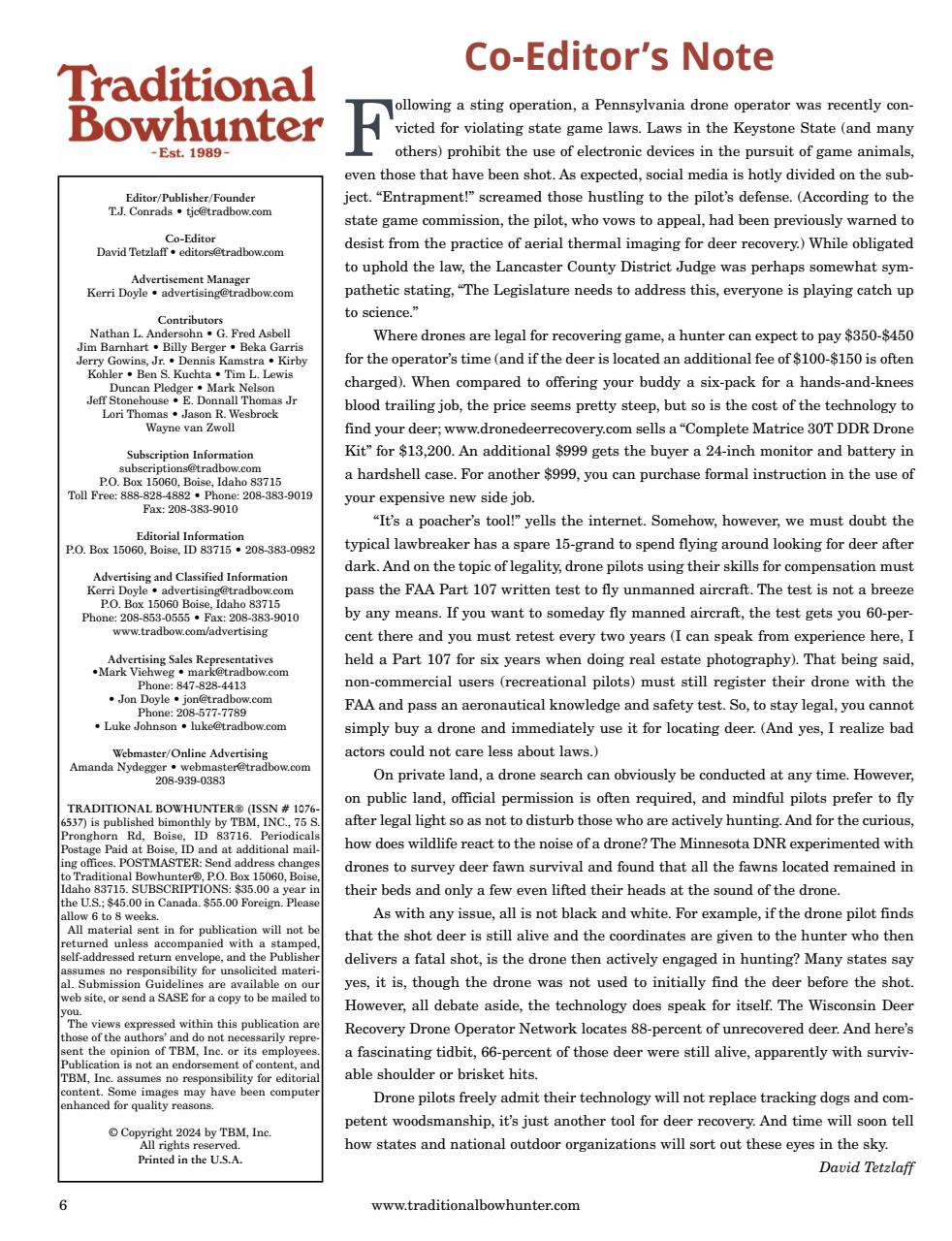 Traditional Bowhunter Magazine Preview Pages