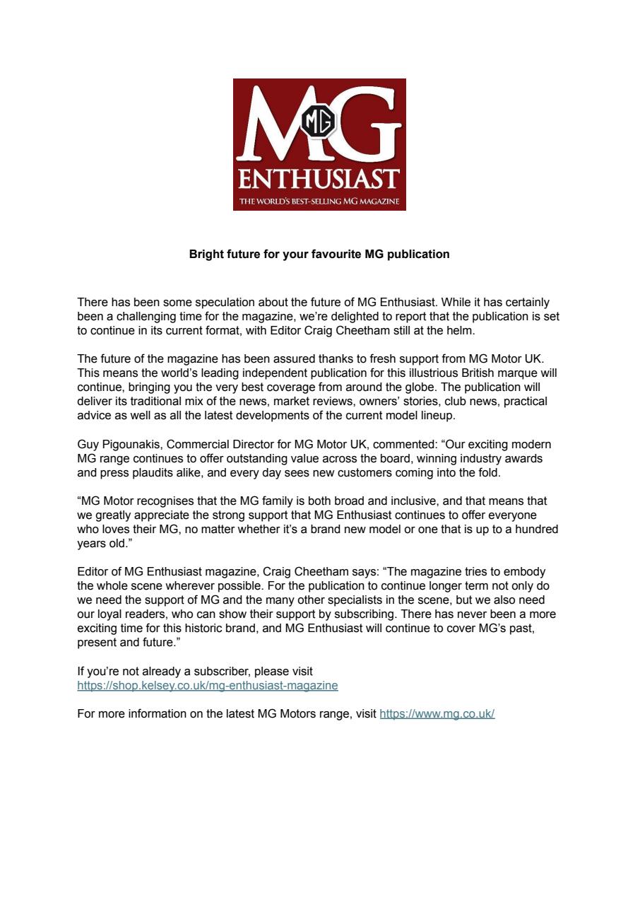 MG Enthusiast Preview Pages