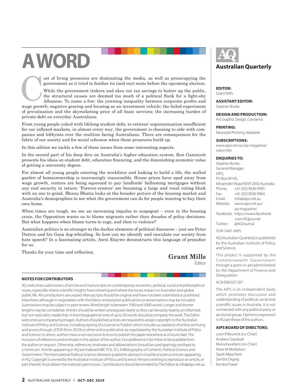 AQ: Australian Quarterly Preview Pages