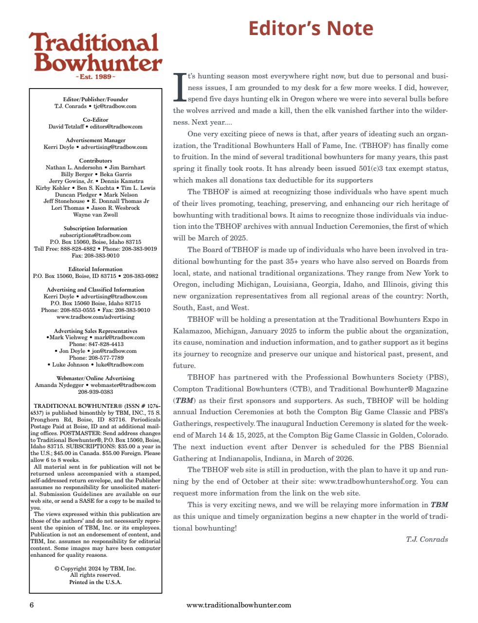 Traditional Bowhunter Magazine Preview Pages