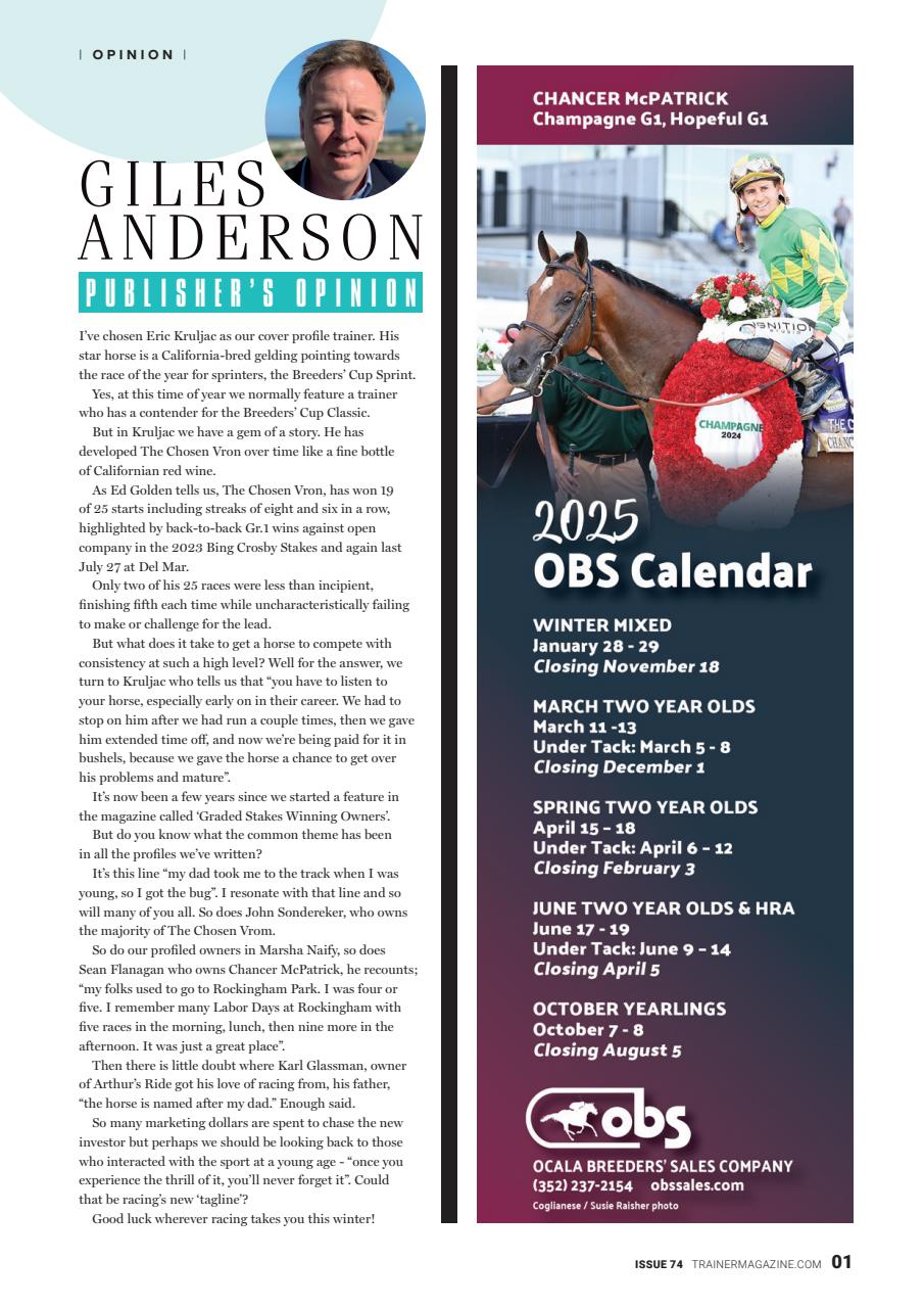 North American Trainer Magazine - horse racing Preview Pages