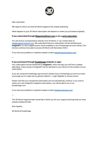 3D World issue Important notice