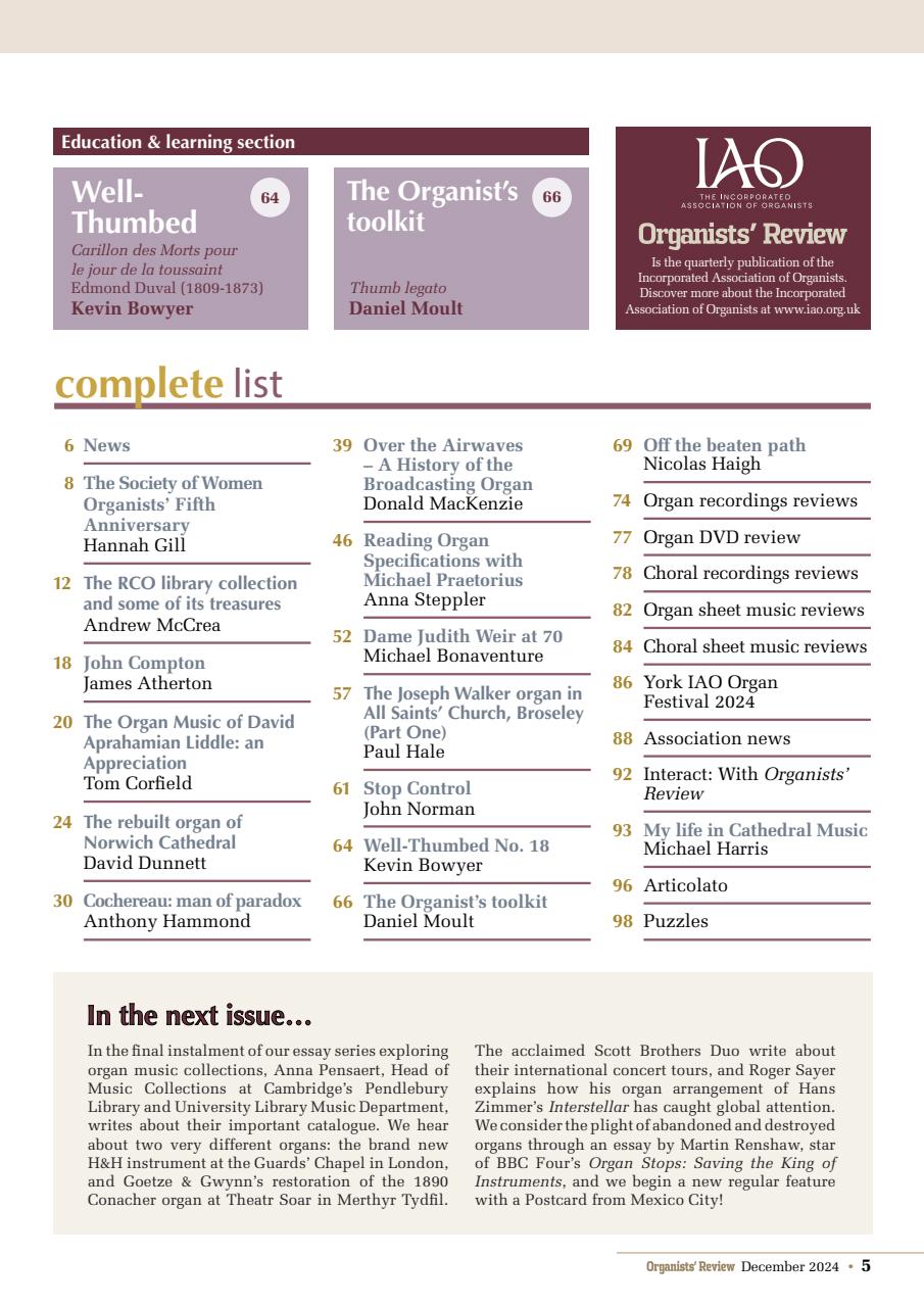 Organists' Review Preview Pages