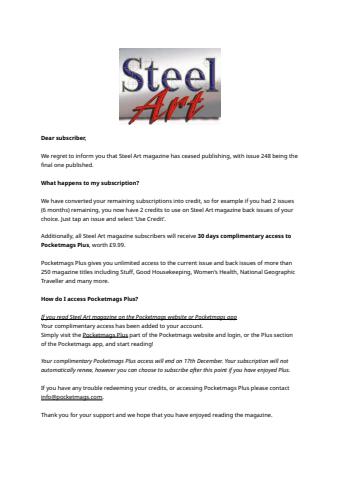 Steel Art issue Important Notice