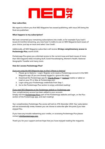 NEO Magazine issue Important Notice