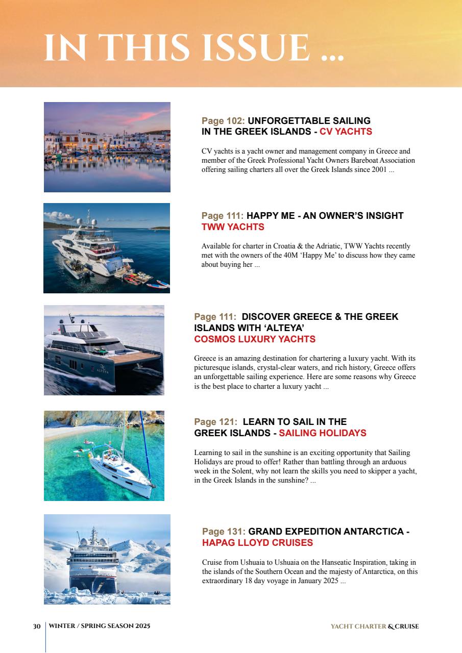 Yacht Charter & Cruise Preview Pages
