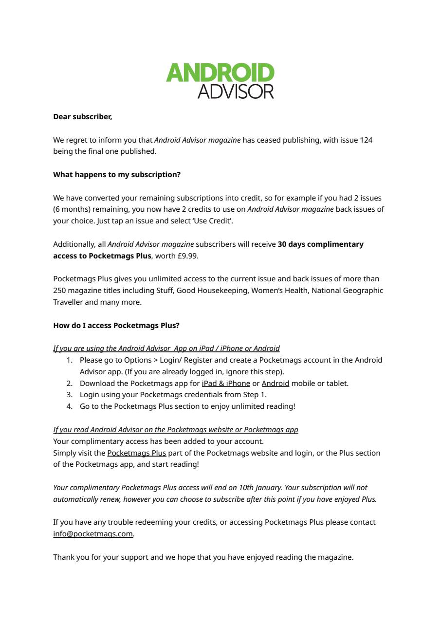 Android Advisor Preview Pages