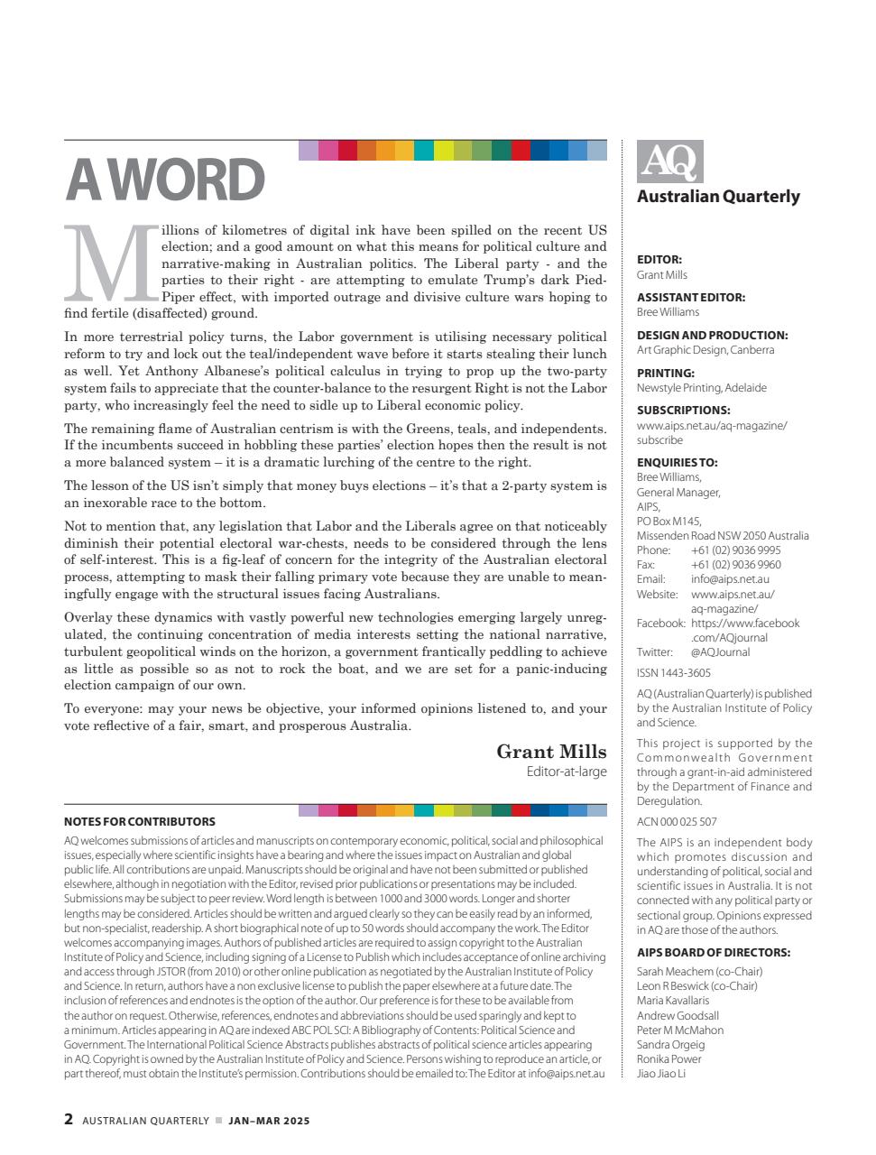 AQ: Australian Quarterly Preview Pages