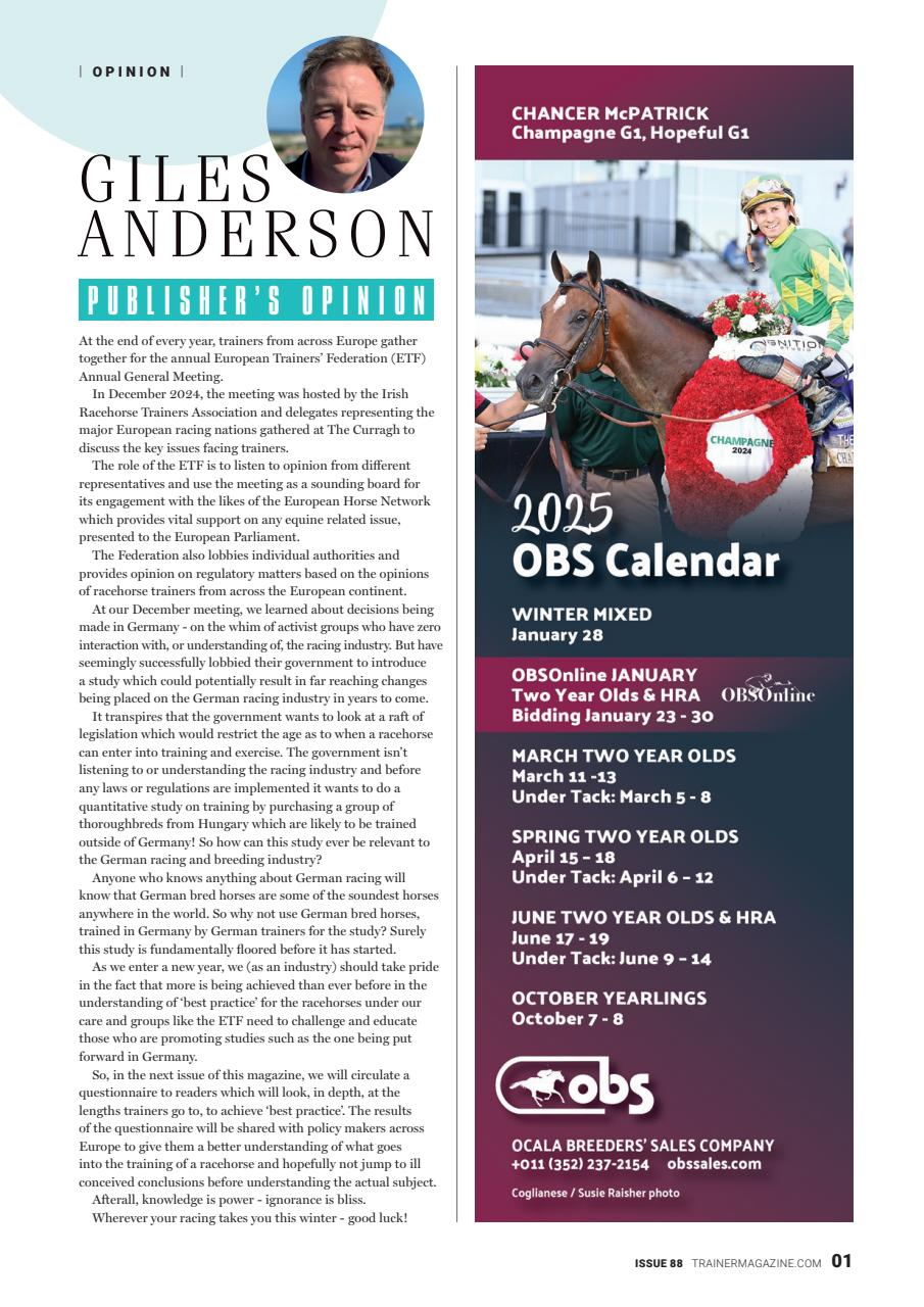 European Trainer Magazine - horse racing Preview Pages