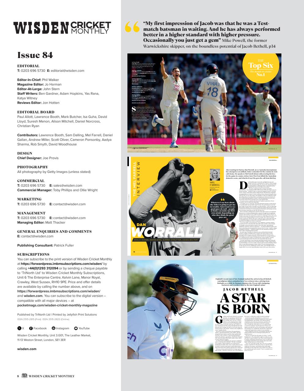 Wisden Cricket Monthly Preview Pages