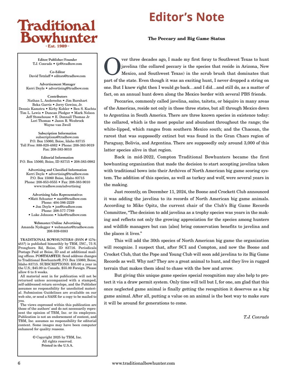 Traditional Bowhunter Magazine Preview Pages