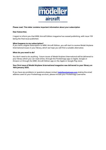 MIM: Aircraft Edition issue Important Notice