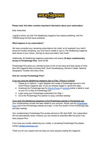 The Weathering Magazine Spanish Version issue Important Notice