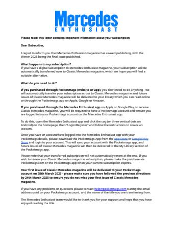 Mercedes Enthusiast issue Important Notice