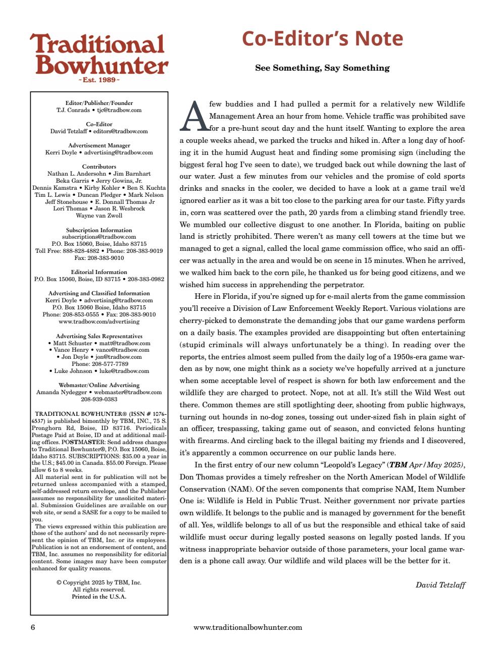 Traditional Bowhunter Magazine Preview Pages