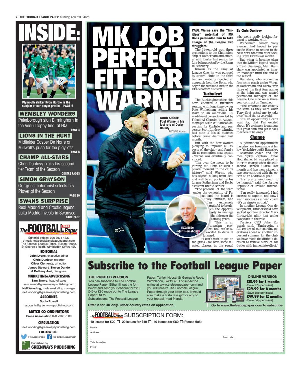 The Football League Paper Preview Pages