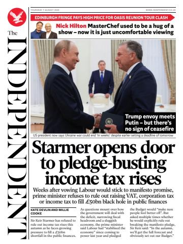 The Independent Daily Edition Newspaper issue Thursday, 07 August 2025