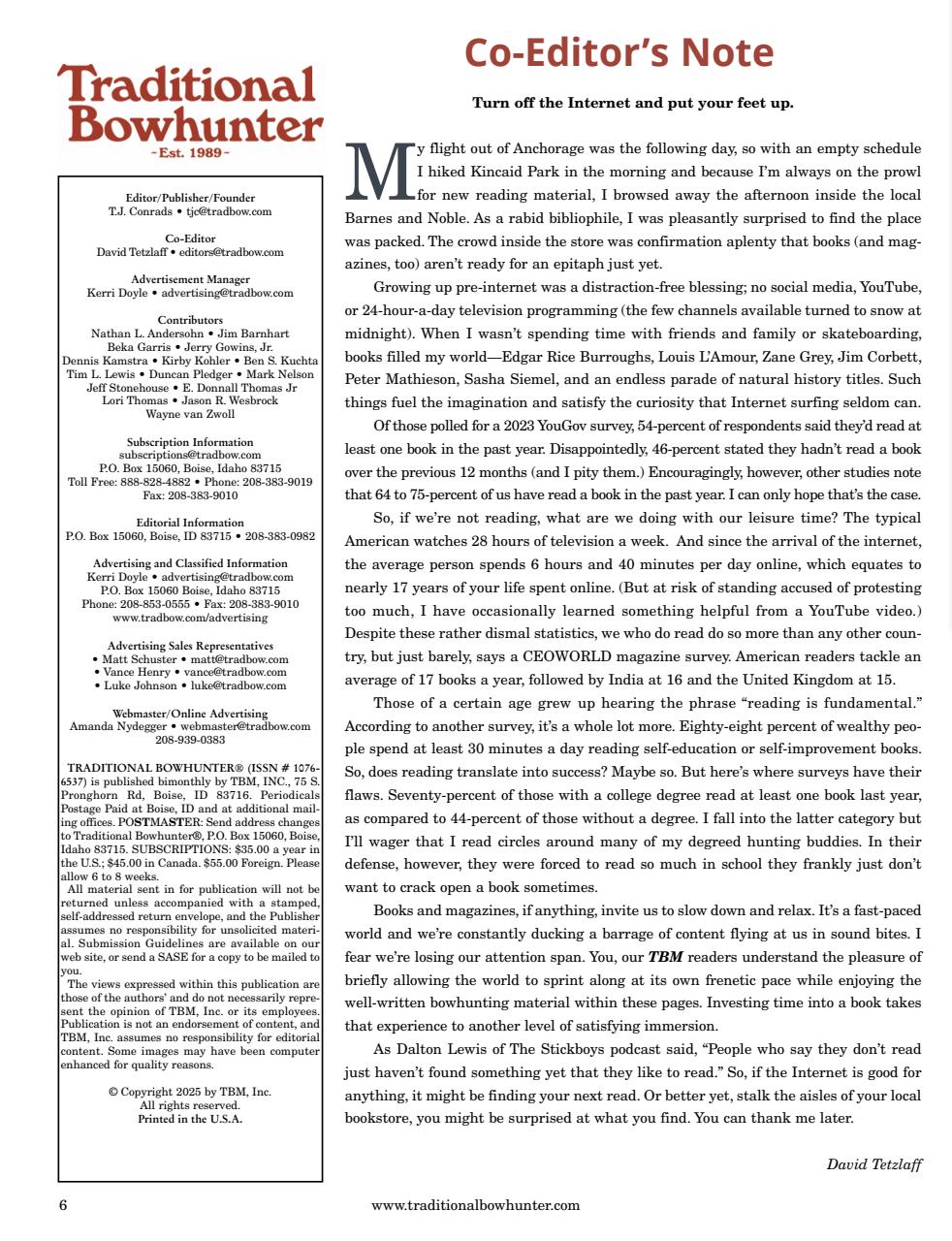 Traditional Bowhunter Magazine Preview Pages