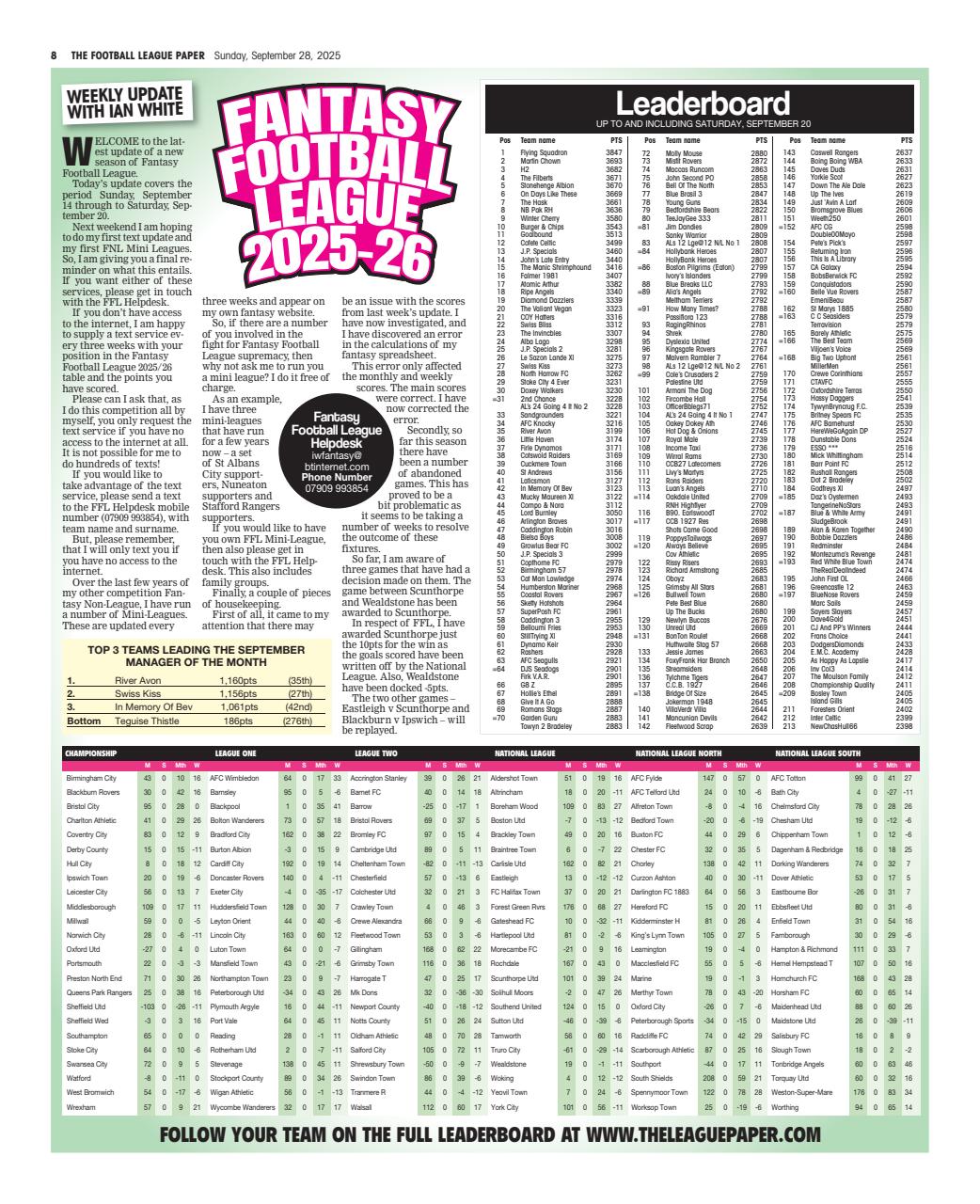 The Football League Paper Preview Pages