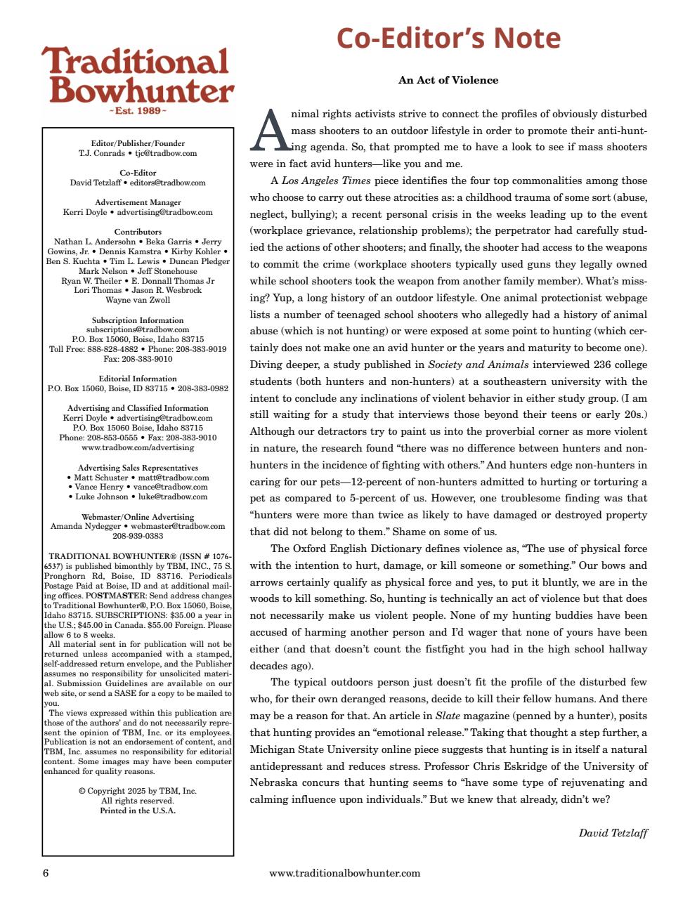 Traditional Bowhunter Magazine Preview Pages