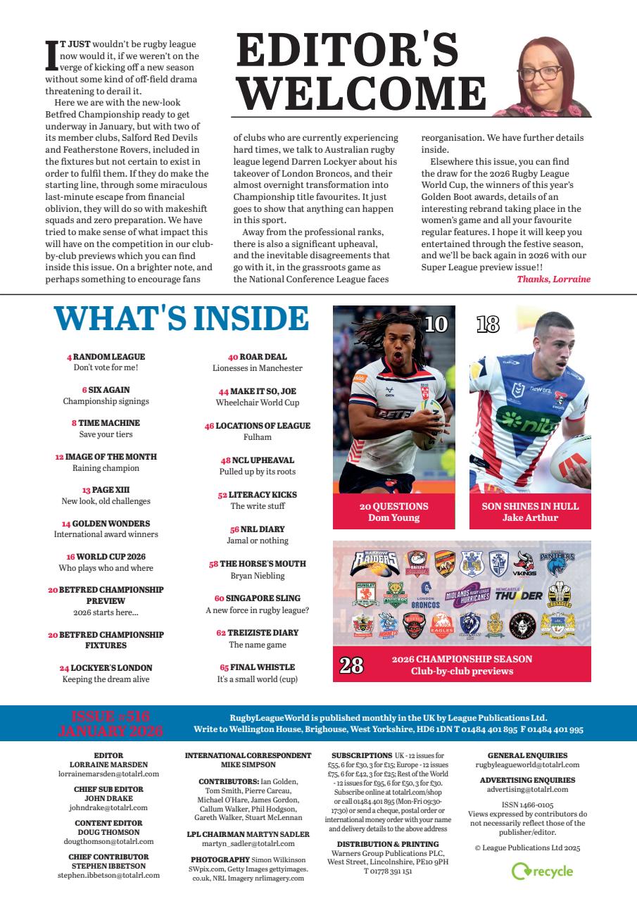 Rugby League World Preview Pages