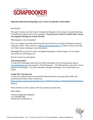Creative Scrapbooker issue Important Notice