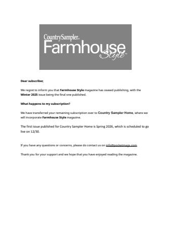 Farmhouse Style issue Important Notice Revised