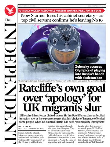 The Independent Daily Edition Newspaper issue Friday, 13 February 2026