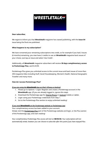 Wrestletalk Magazine issue Important Notice
