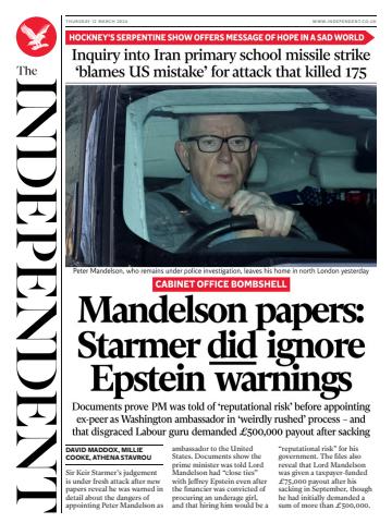 The Independent Daily Edition Newspaper issue Thursday, 12 March 2026