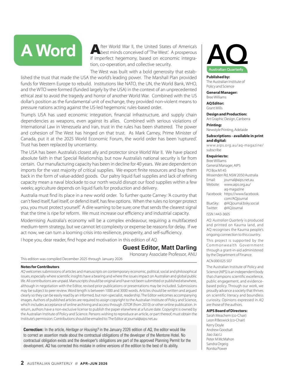 AQ: Australian Quarterly Preview Pages