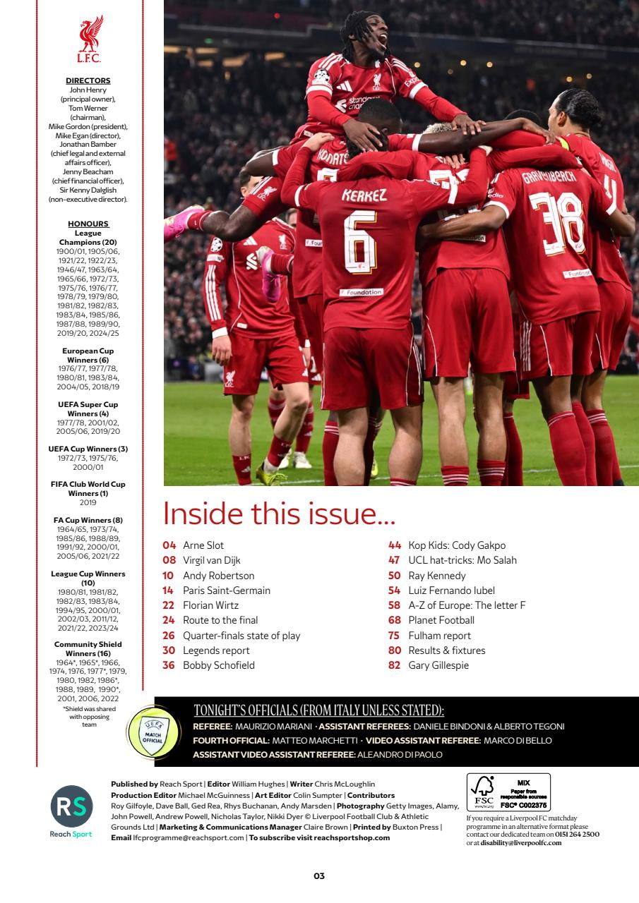Liverpool FC Programmes Preview Pages