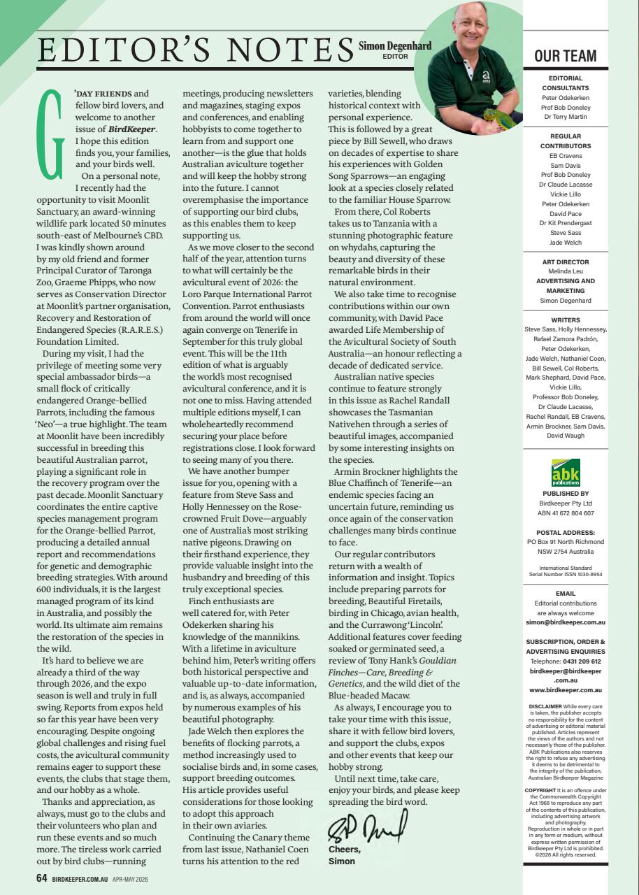 Australian Birdkeeper Magazine Preview Pages