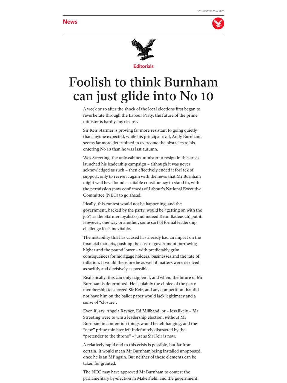 The Independent Daily Edition Newspaper Preview Pages