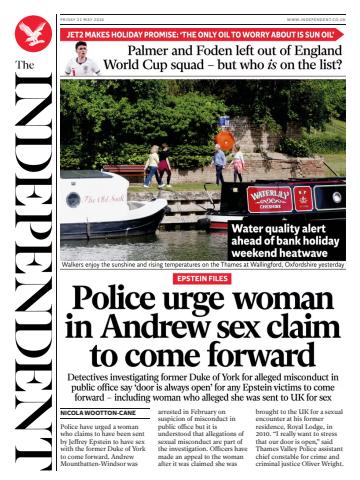 The Independent Daily Edition Newspaper issue Friday, 22 May 2026