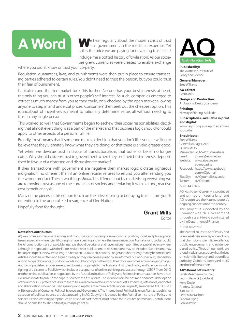 AQ: Australian Quarterly Preview Pages