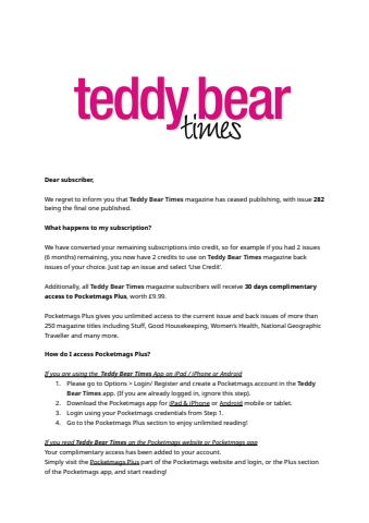 Teddy Bear Times issue Important Notice