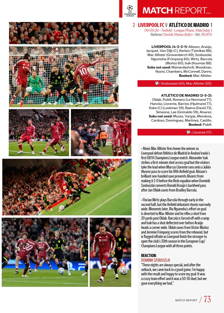 Liverpool FC Programmes Preview Pages