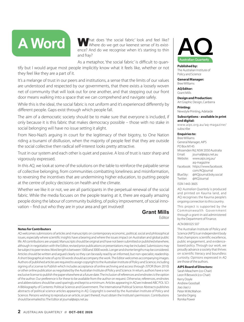 AQ: Australian Quarterly Preview Pages