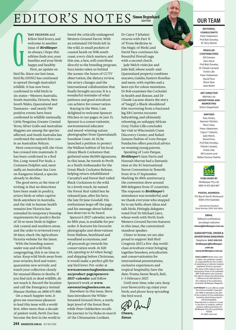 Australian Birdkeeper Magazine Preview Pages