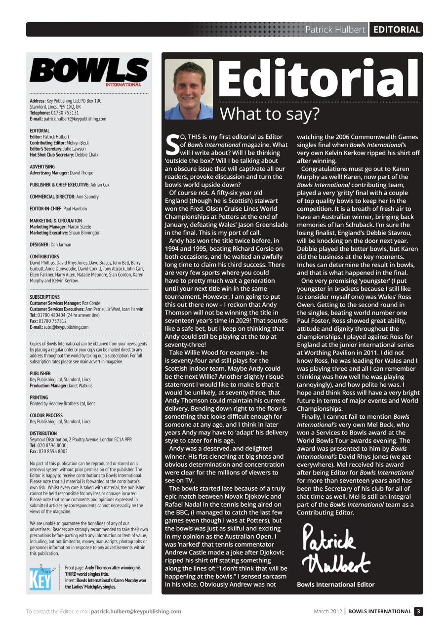 Bowls International Preview Pages