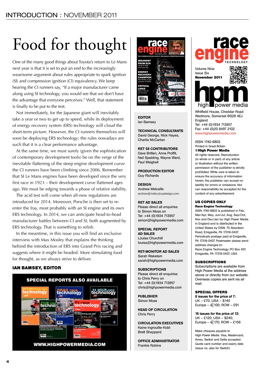 Race Engine Technology Preview Pages