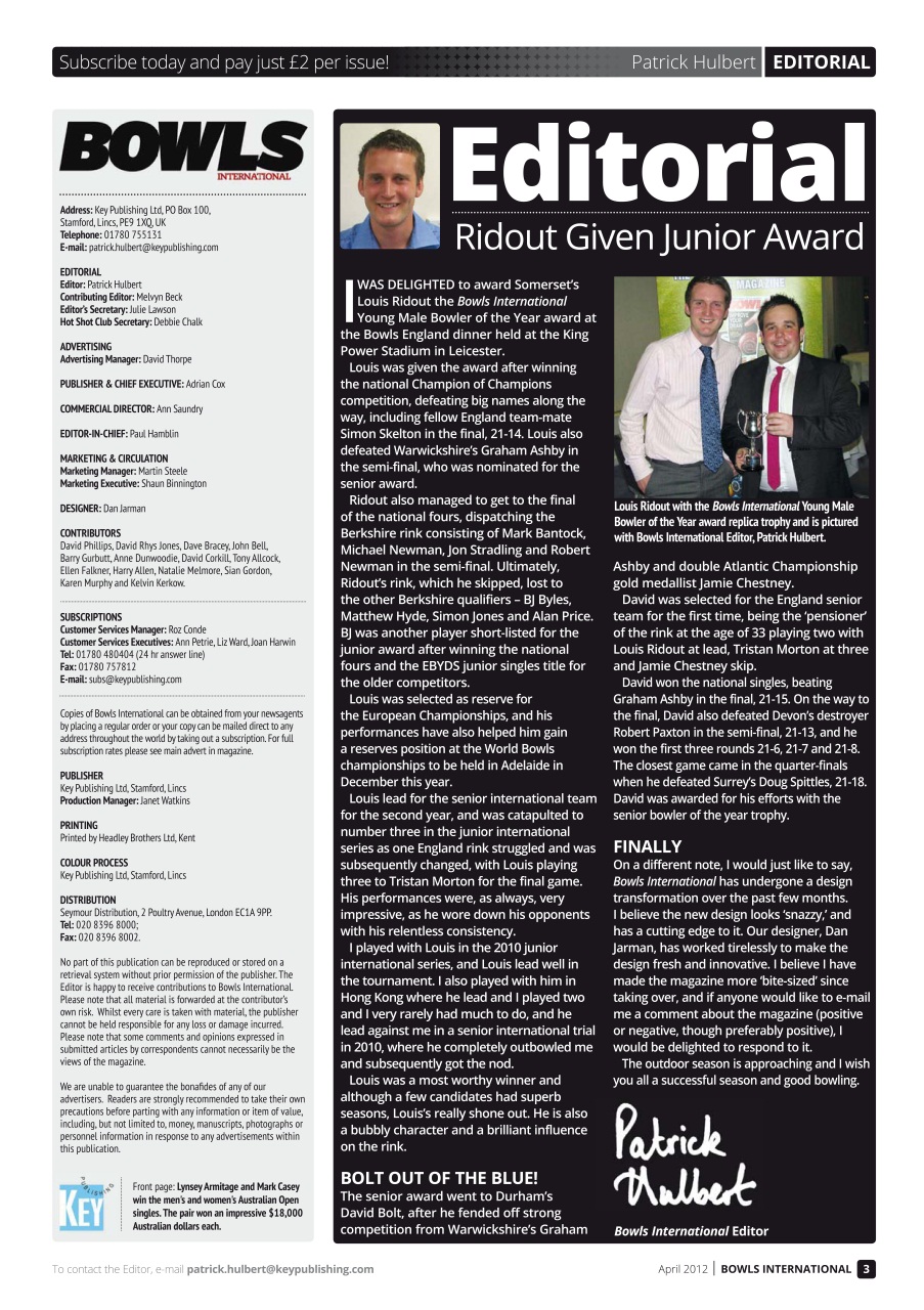 Bowls International Preview Pages